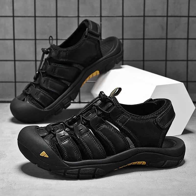 Genuine Leather Men's Sandals Breathable Casual Shoes Outdoor Beach Slippers