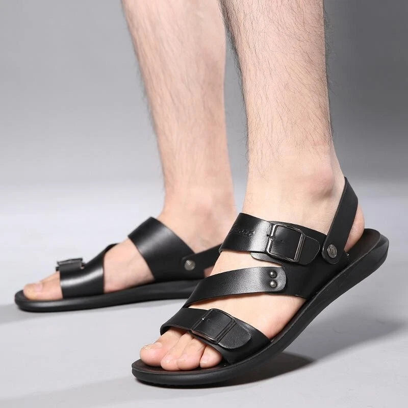 Men Faux Leather Sandals Summer Slippers Casual Beach Shoes Sports Soft Home