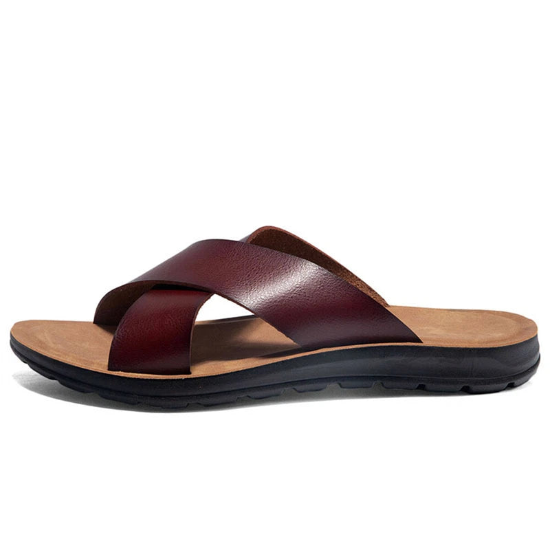 Men's Genuine Leather Slide Sandal Men's Outdoor Sports Slippers Beach Sandals