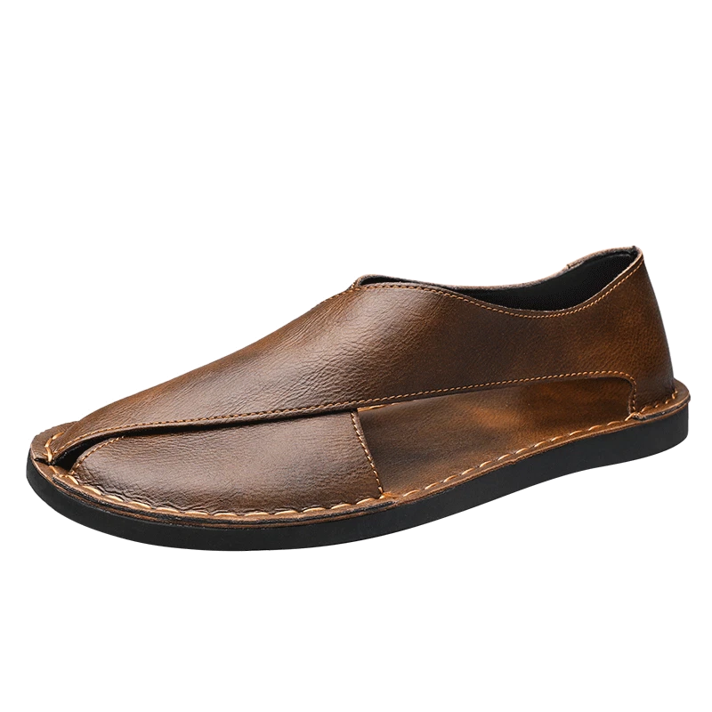Men’s Leather Sandals Summer Beach Leather Casual Slippers Outdoor Hiking Shoes