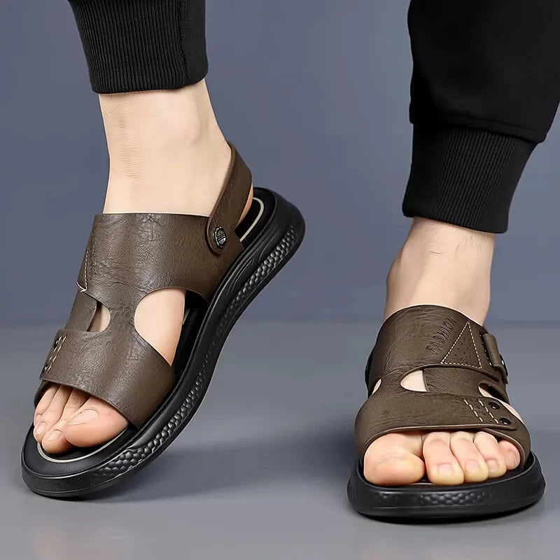 Men's Soft Sole Slippers Non-slip Summer Leather Sandals Leisure Beach Shoes