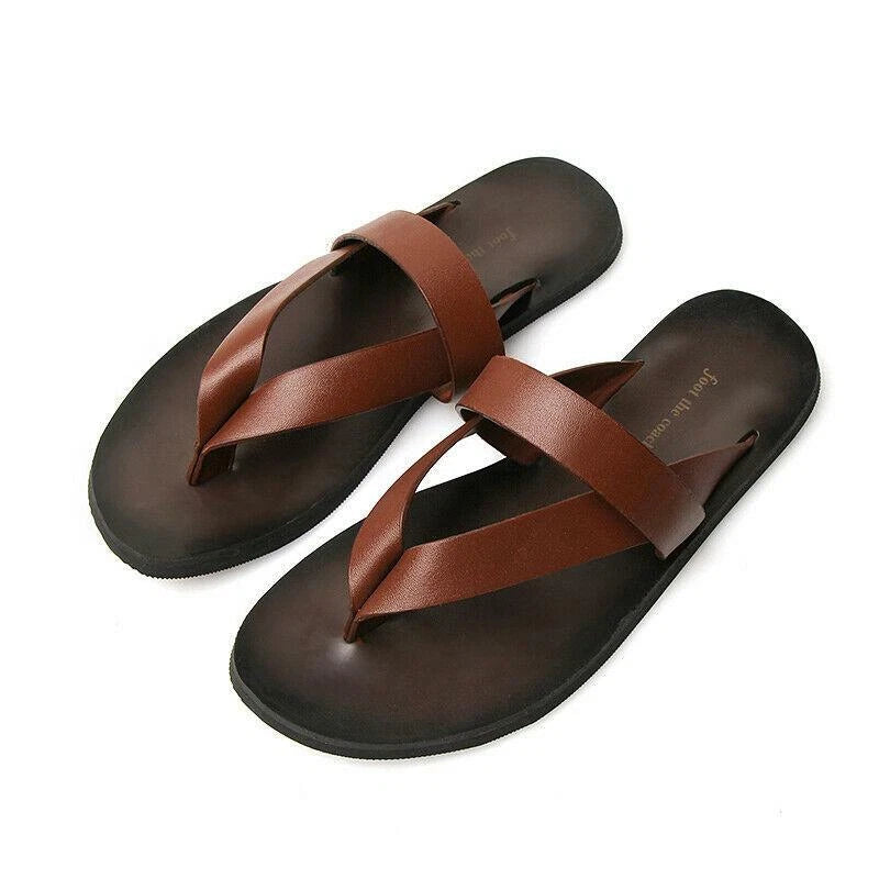 Summer Men's Fashion Beach Outdoor Leather Sandals with Straps Non-Slip Slippers