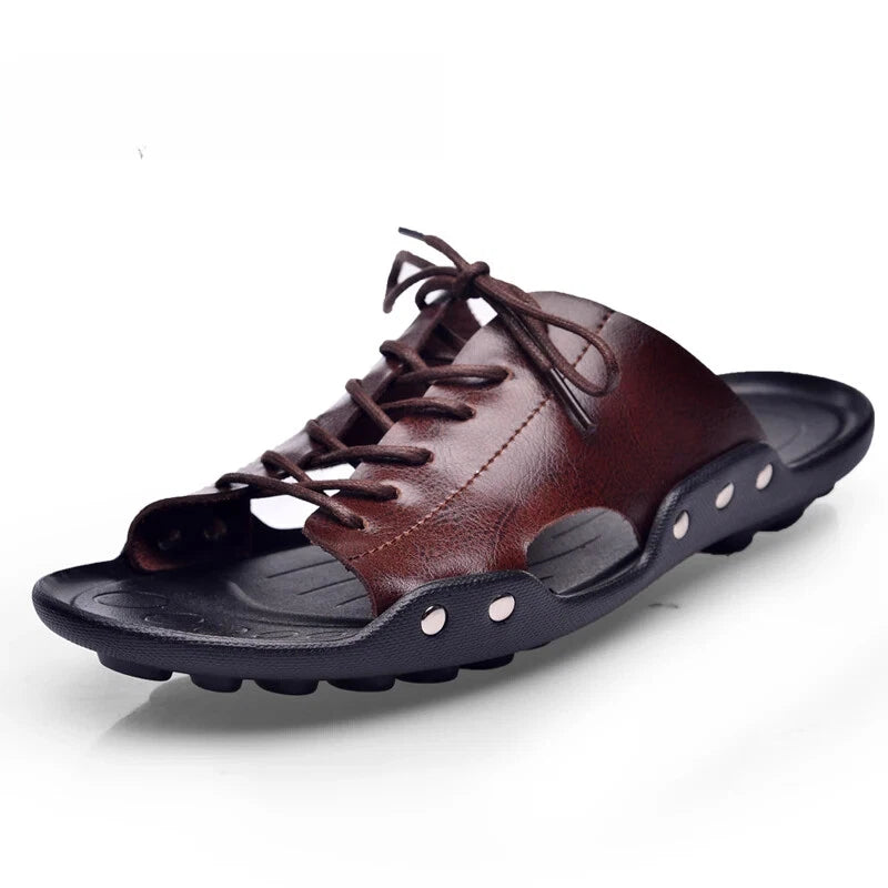 Summer Mens Slippers Cow Leather Beach Sandals Lightweight Comfy Flip Flops