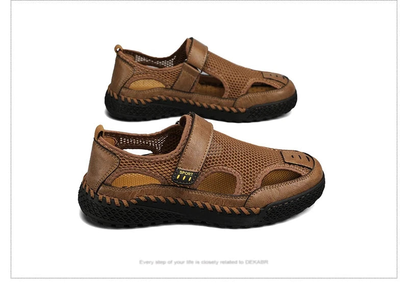 Male Casual Shoes Mesh Breathable Slip on Beach Slippers Handmade Wading Shoes
