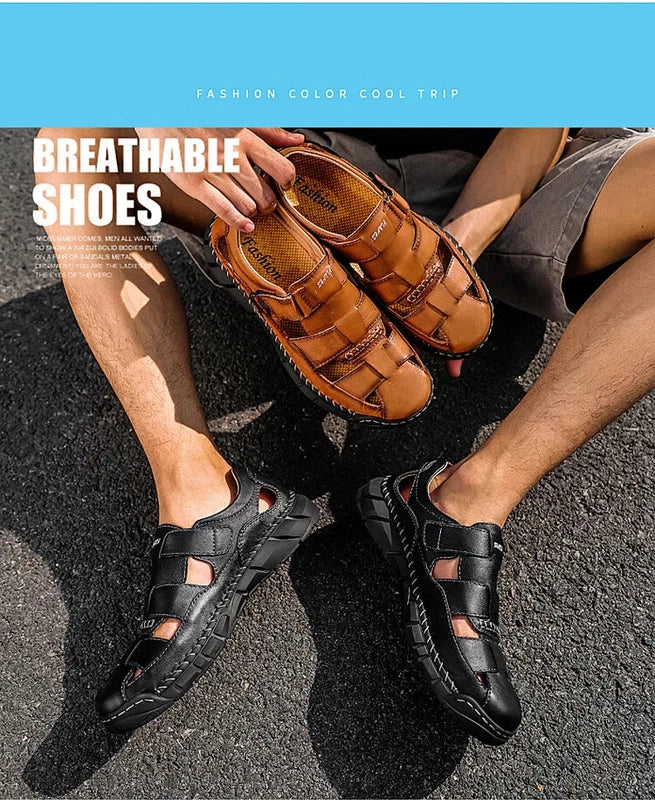 Genuine Leather Sandals Breathable Beach Slippers Comfortable Casual Sneakers