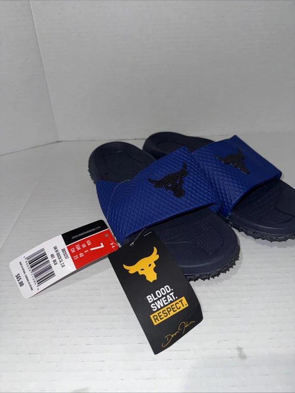 NWT UNDER ARMOUR MICHELIN PROJECT ROCK 2.0 MEN'S BLUE BLACK SANDALS Size 7