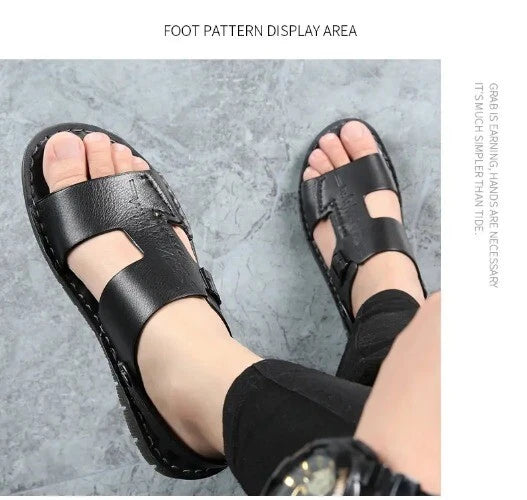 Fashion Mens Casual Beach Sandals Top Layer Cowhide Slippers Summer Shoes