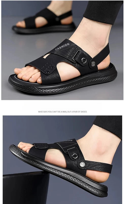 Men's Soft Sole Slippers Non-slip Summer Leather Sandals Leisure Beach Shoes