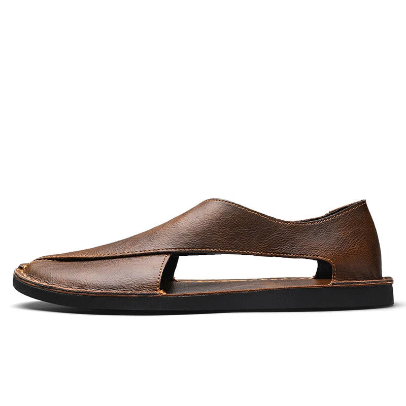 Men’s Leather Sandals Summer Beach Leather Casual Slippers Outdoor Hiking Shoes