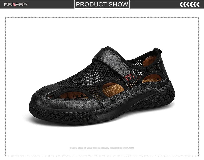 Male Casual Shoes Mesh Breathable Slip on Beach Slippers Handmade Wading Shoes
