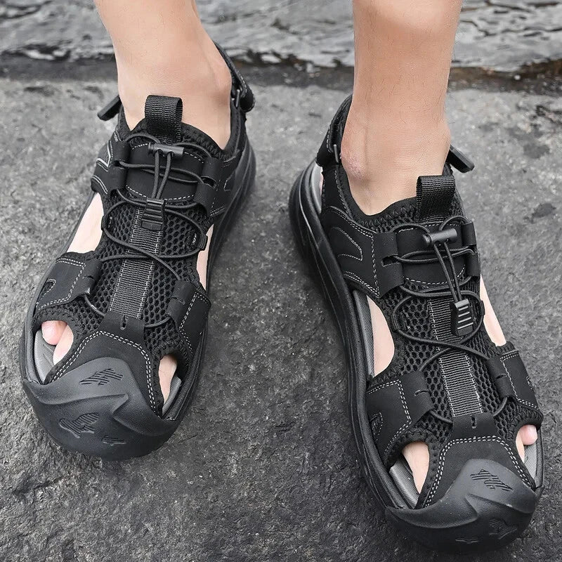 Handmade Men Sandals Breathable Leather Walking Shoes Waterproof Beach Slippers
