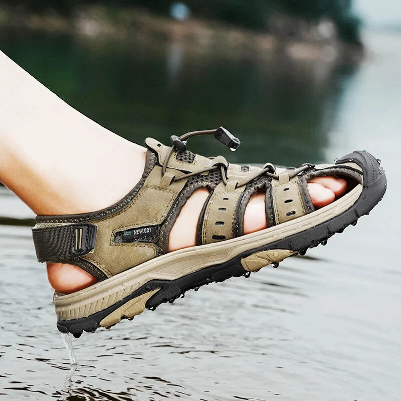 Summer Men's Leather Sandals Hollow Outdoor Sandals Slippers Beach Sandals