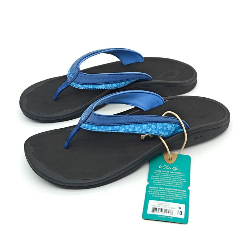 OluKai Women's Ohana Koa 20368 Navy/Black Flip Flop Beach Sandals SZ 6/7/8/9/10