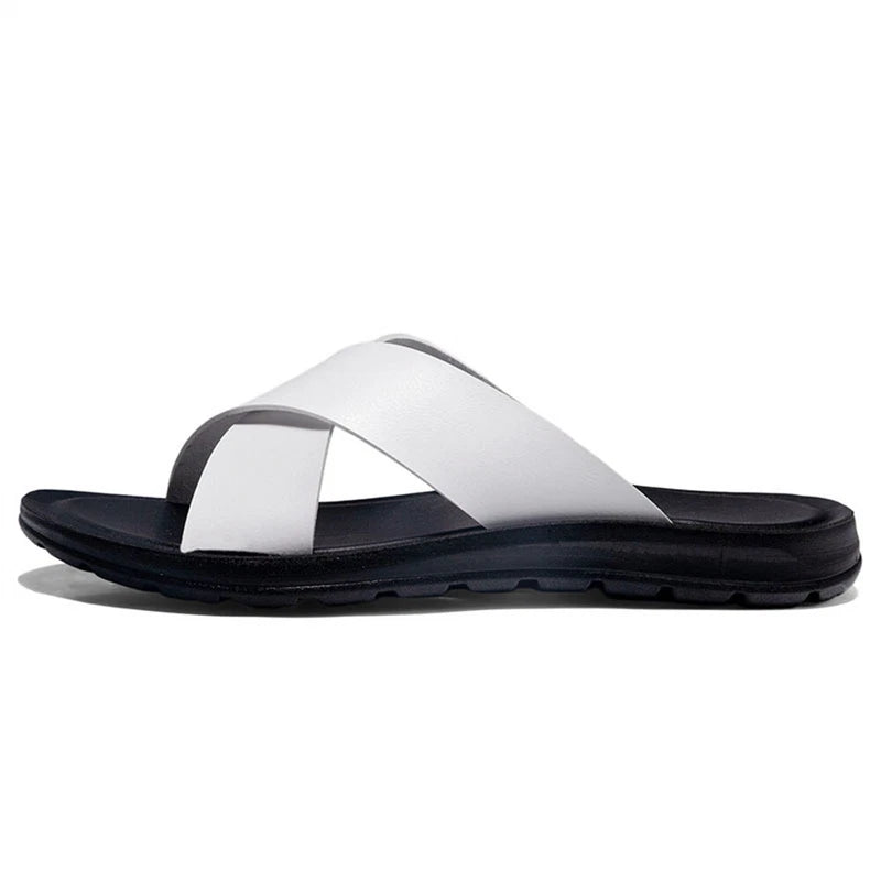 Men's Genuine Leather Slide Sandal Men's Outdoor Sports Slippers Beach Sandals