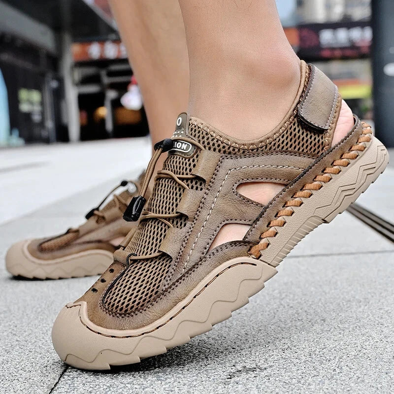 Men Handmade Sandals Breathable Mesh Slippers Outdoor Lightweight Beach Sneakers
