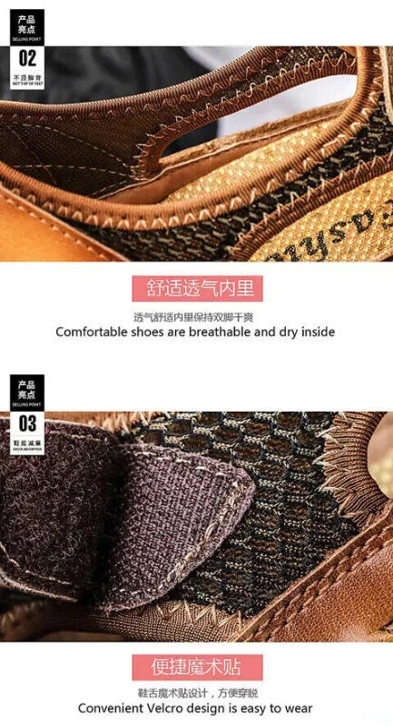 Handmade Men Slippers Cow Leather Soft Beach Sandals Light Comfort Walking Shoes
