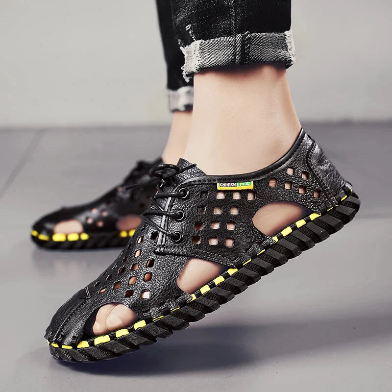 Men's Handmade Slippers Summer Sandals Leather Beach Non-slip Open-toe Sandals