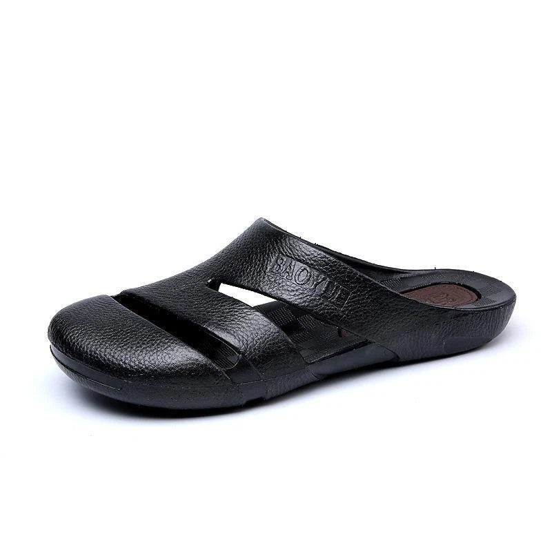 Mens PU Leather Closed Toe Mules Slippers Beach Slides Sandals Shoes