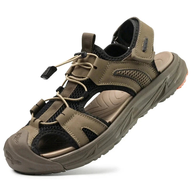 Handmade Men Sandals Breathable Leather Walking Shoes Waterproof Beach Slippers