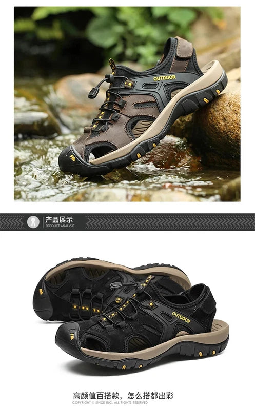 Summer Beach Men's Sandals Lightweight Slippers Leather Walking Non-Slip Shoes