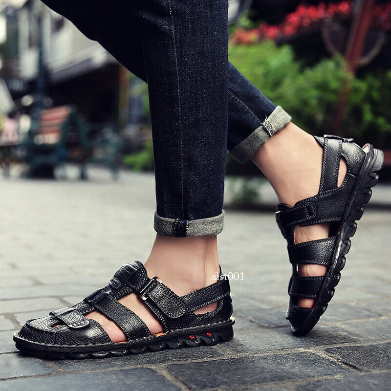 Genuine Leather Mens Casual Sandals Outdoor Beach Roman Garden Slippers Sneakers
