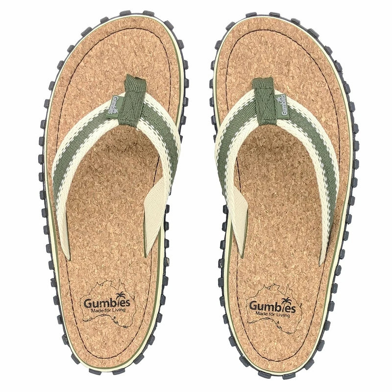Gumbies Corker Natural Cork Unisex Summer Beach Sandals Flip Flops Surfing Khaki