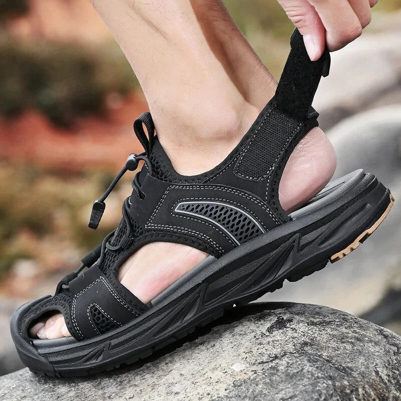 Handmade Men Sandals Breathable Leather Walking Shoes Waterproof Beach Slippers