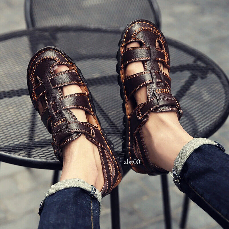 Genuine Leather Mens Casual Sandals Outdoor Beach Roman Garden Slippers Sneakers