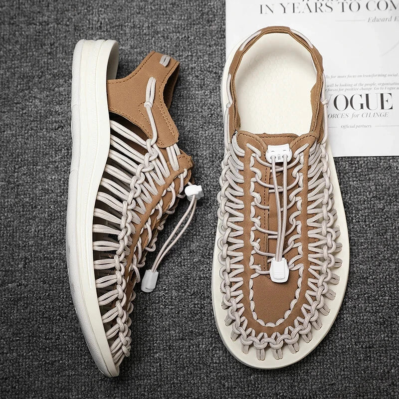 Summer Men Sandals Outdoor Slippers Weaving Beach Flat Breathable Casual Shoes