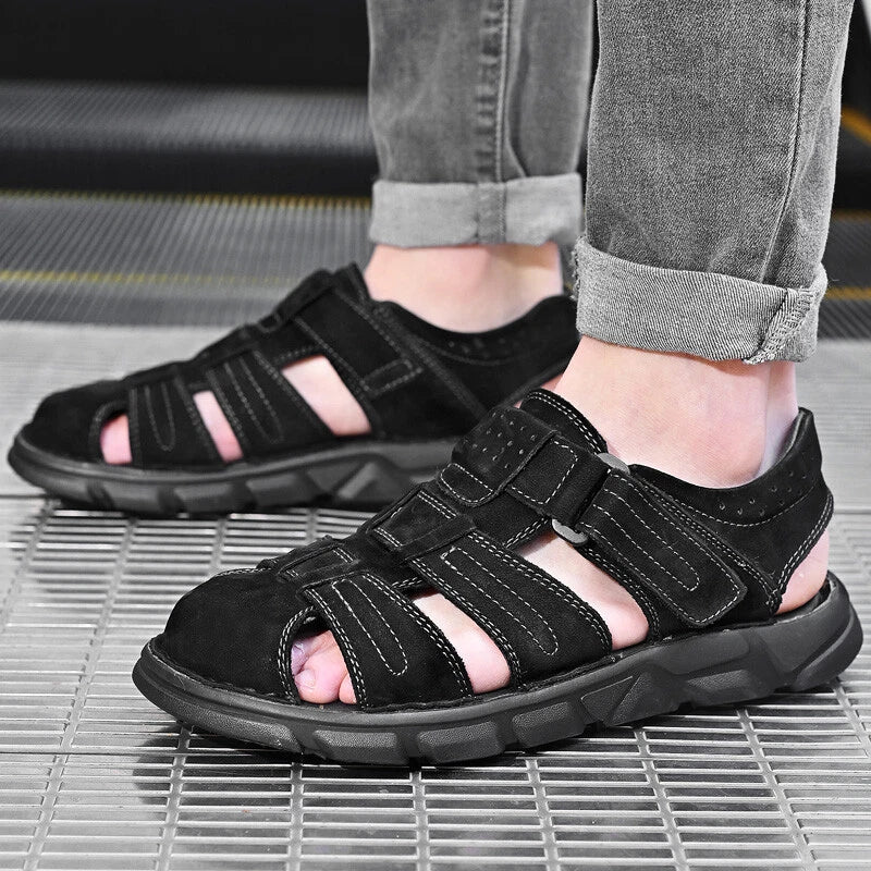 Genuine Leather Men Roman Sandal Handmade Slippers Outdoor Walking Beach Sneaker