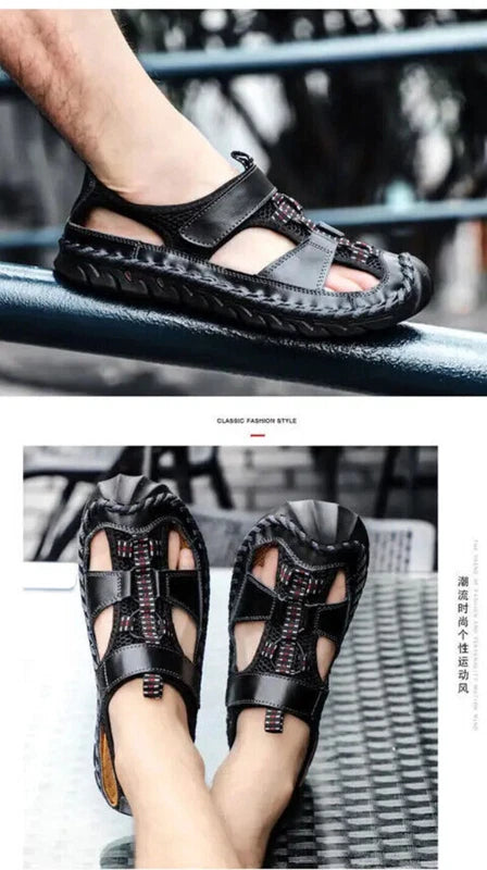 Handmade Men Slippers Cow Leather Soft Beach Sandals Light Comfort Walking Shoes