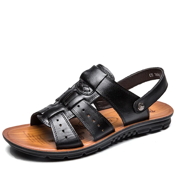 Mens Open Toe Driving Sandals Leather Summer Shoes Casual Outdoor Beach Slippers