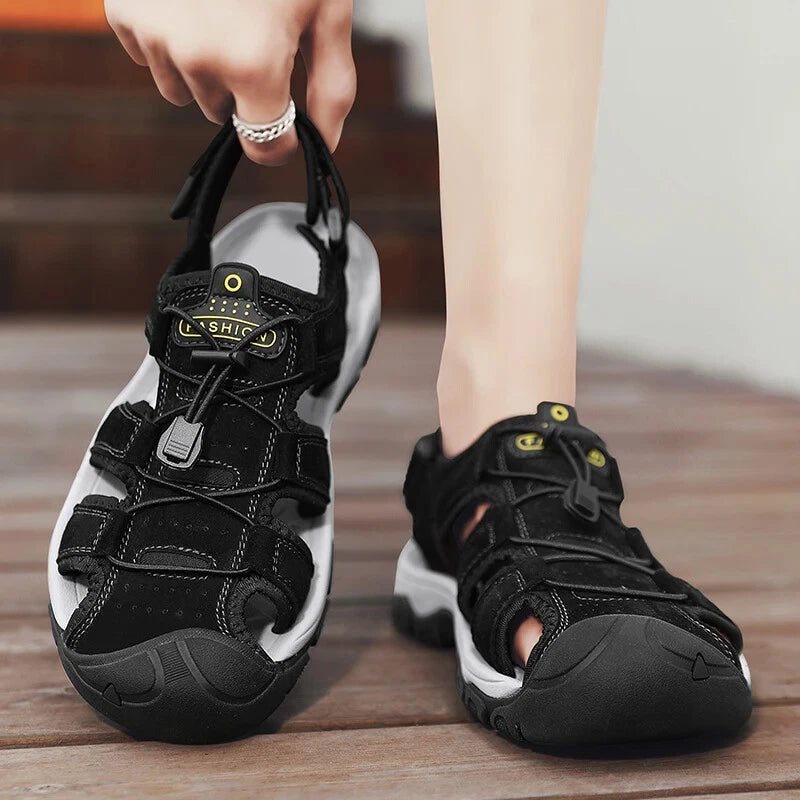 Men Handmade Sandals Summer Leather Soft Slippers Light Breathable Beach Shoes