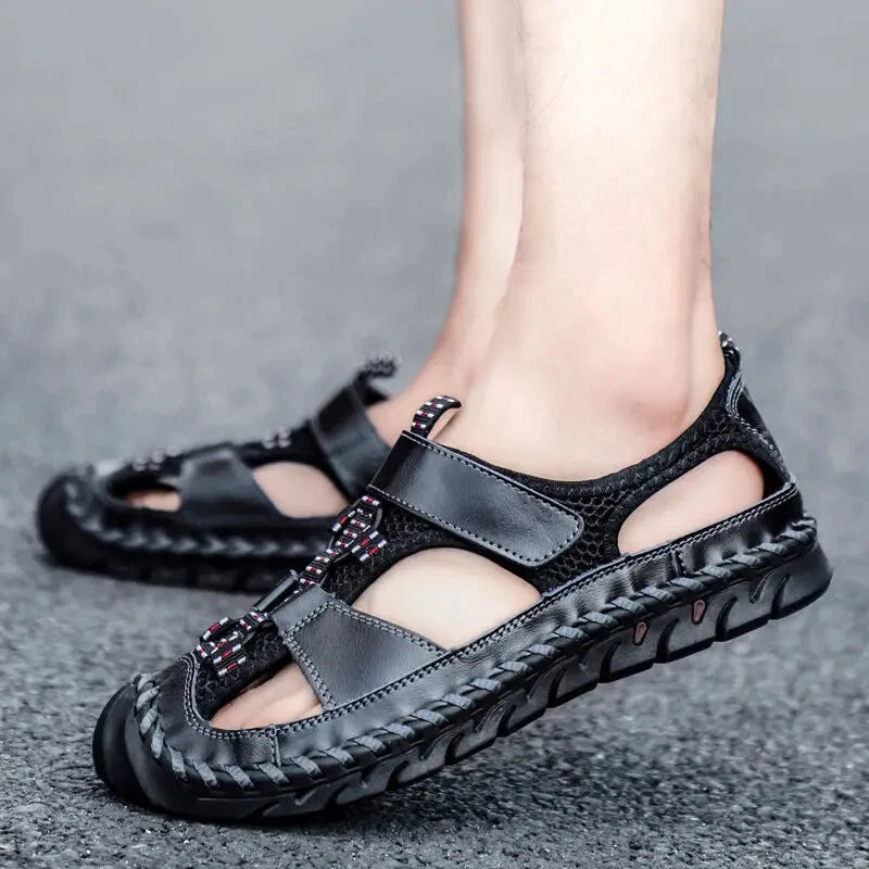 Summer Leather Male Beach Shoes Casual Sandals Wading Non-slip Comfort Slippers