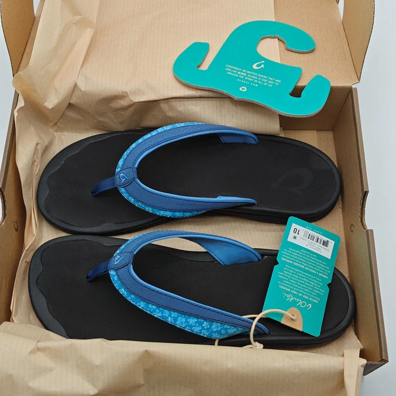 OluKai Women's Ohana Koa 20368 Navy/Black Flip Flop Beach Sandals SZ 6/7/8/9/10
