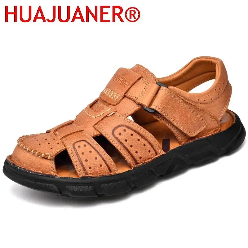 Summer Leather Men's Sandals Outdoor Beach Slippers Hiking Non-slip Flat Shoes