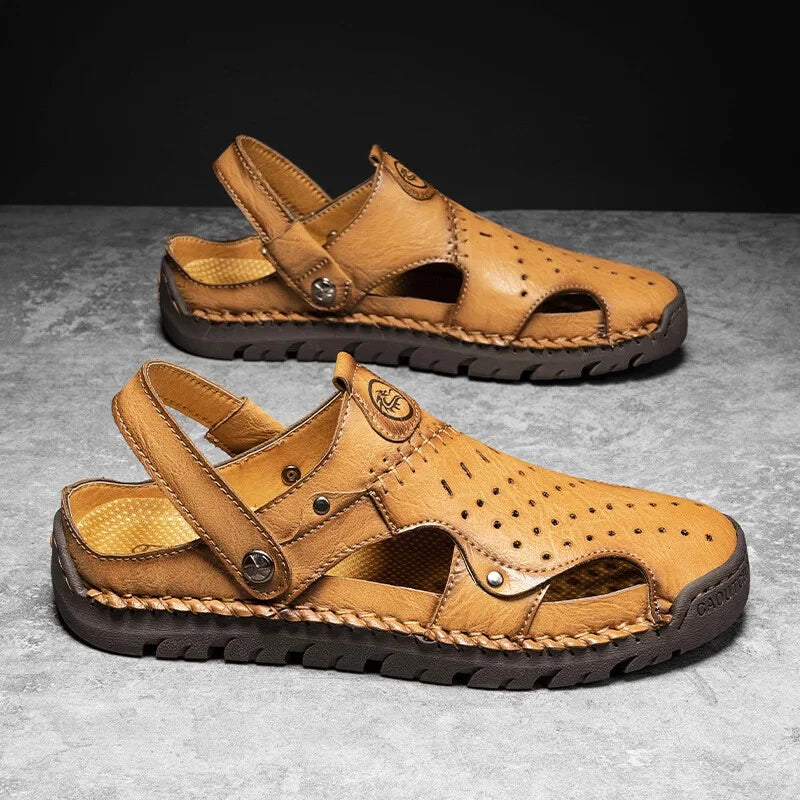 Men's Leather Waterproof Slip on Casual Soft Sandals Beach Slipper Big Size Shoe