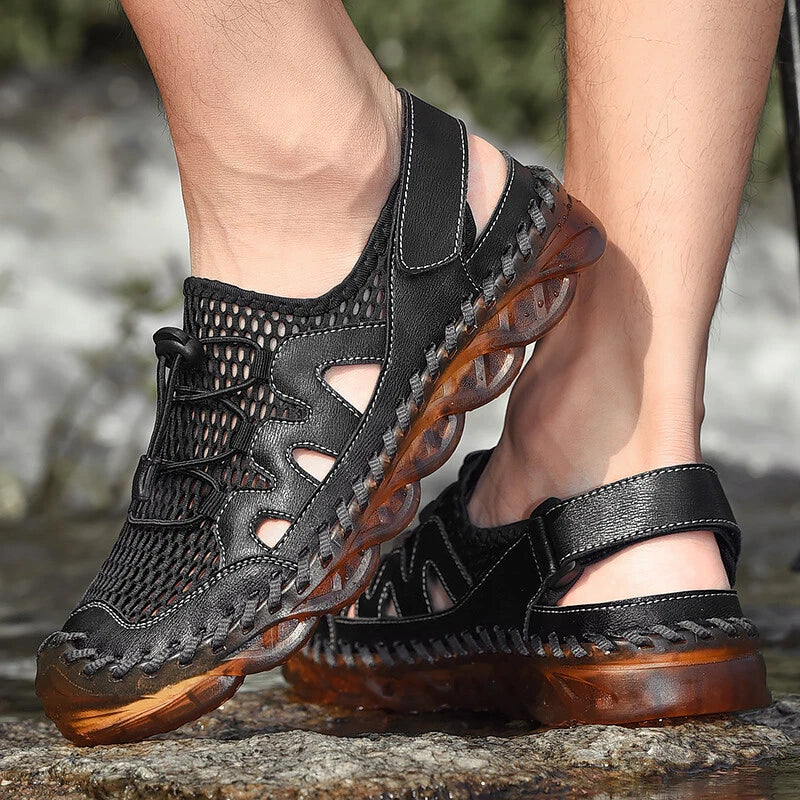 Men Leather Sandals Handmade Casual Shoes Slippers Outdoor Walking Beach Sandals