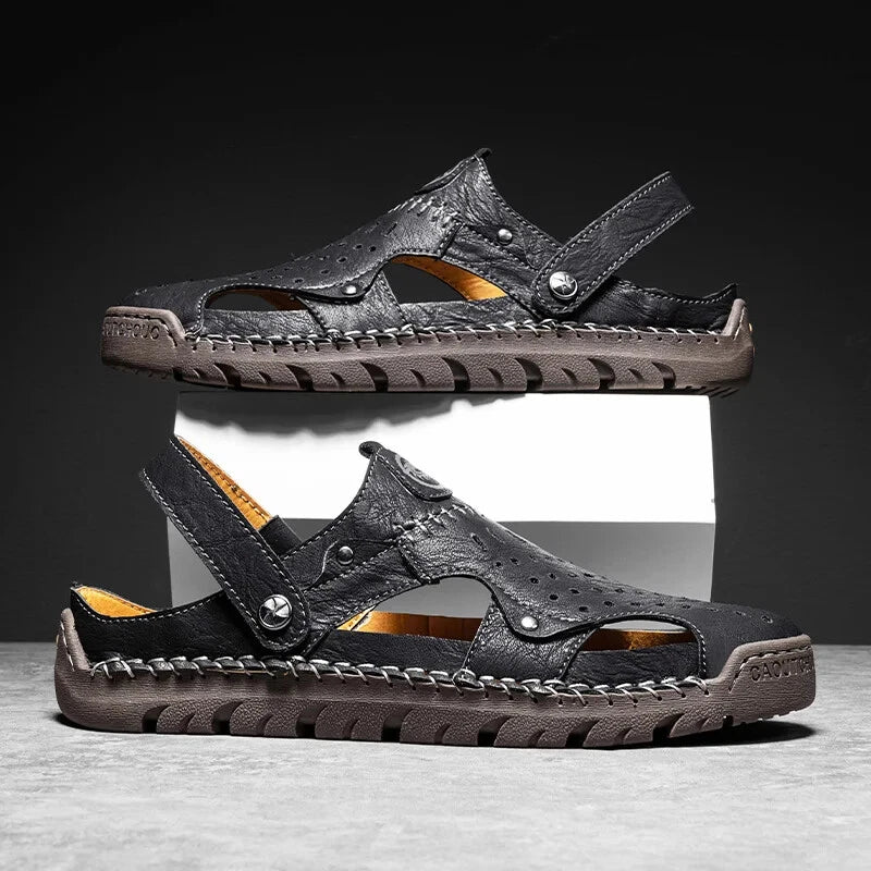 Men's Leather Waterproof Slip on Casual Soft Sandals Beach Slipper Big Size Shoe