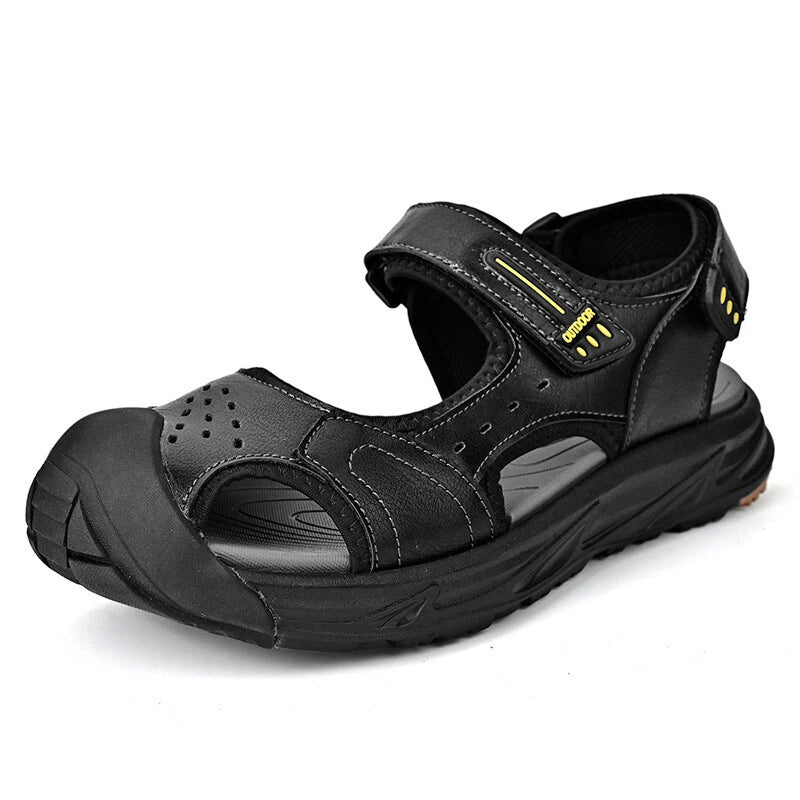 Mens Closed Toe Sandals Summer Leather Shoes Beach Fisherman Flat Slippers New