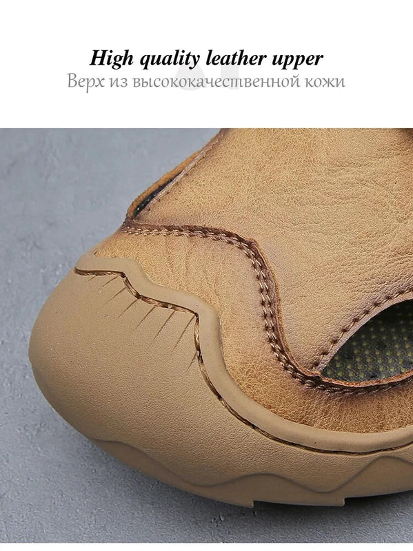 Handmade Men Leather Sandals Non Slip Light Hiking Shoes Comfort Beach Slippers