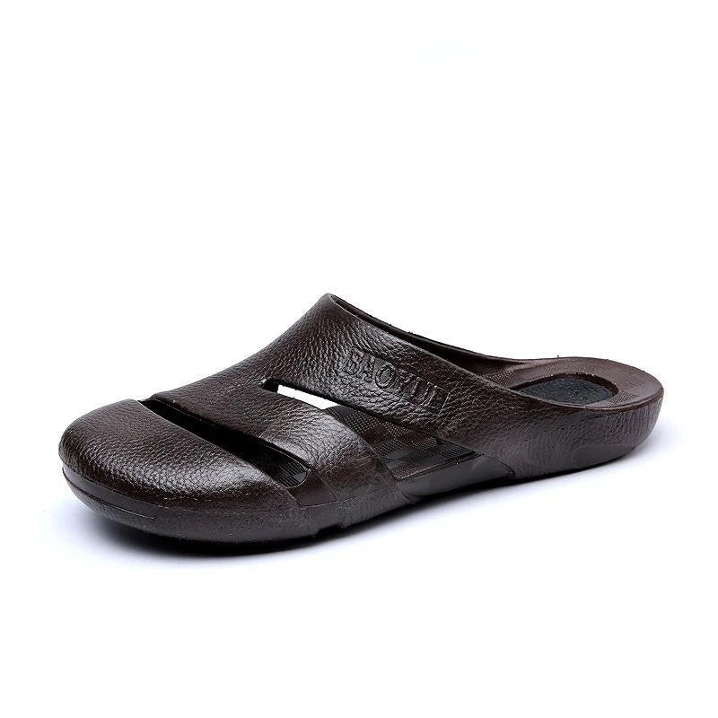 Mens PU Leather Closed Toe Mules Slippers Beach Slides Sandals Shoes