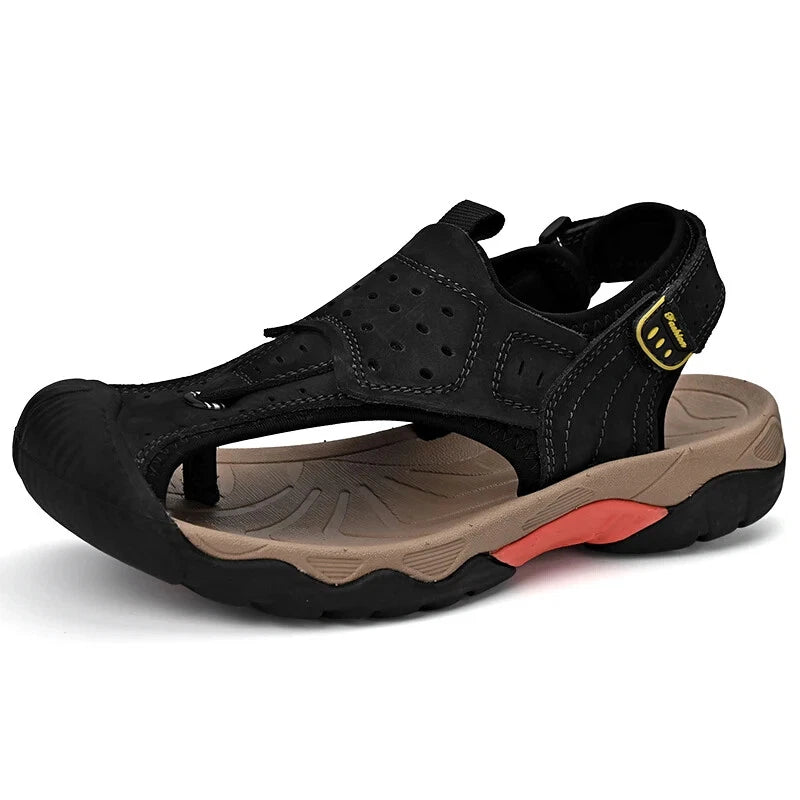 Summer Men Genuine Leather Sandals Non-slip Beach Slippers Handmade Sneakers