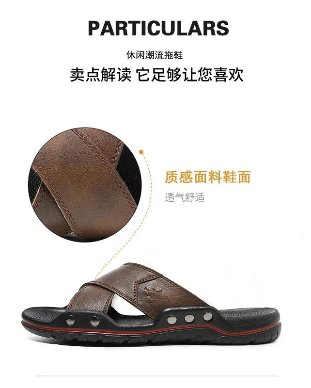 38-48 Plus Size Men's Flats Leather Open Toe Slippers Sandals Summer Beach Shoes