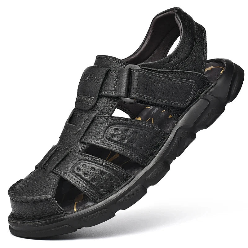 Leather Men Sandals Slip-on Lightweight Soft Hiking Shoes Beach Casual Slippers