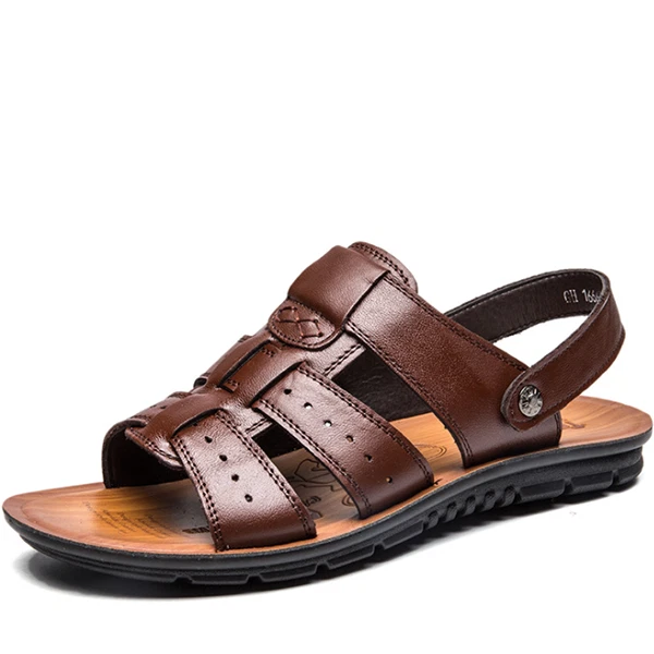 Mens Open Toe Driving Sandals Leather Summer Shoes Casual Outdoor Beach Slippers