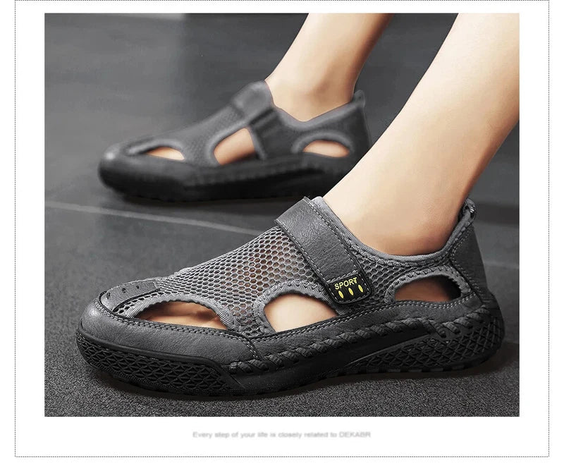 Male Casual Shoes Mesh Breathable Slip on Beach Slippers Handmade Wading Shoes