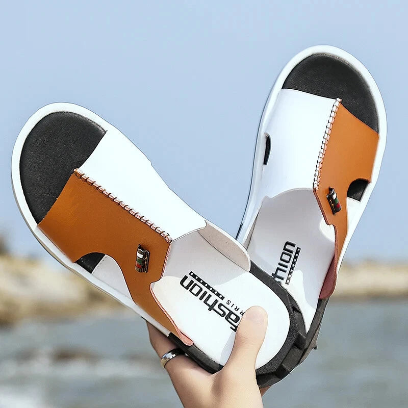 Comfortable Sandals Men Summer Slippers Fashion Peep Toe PU Flip Flops Shoes