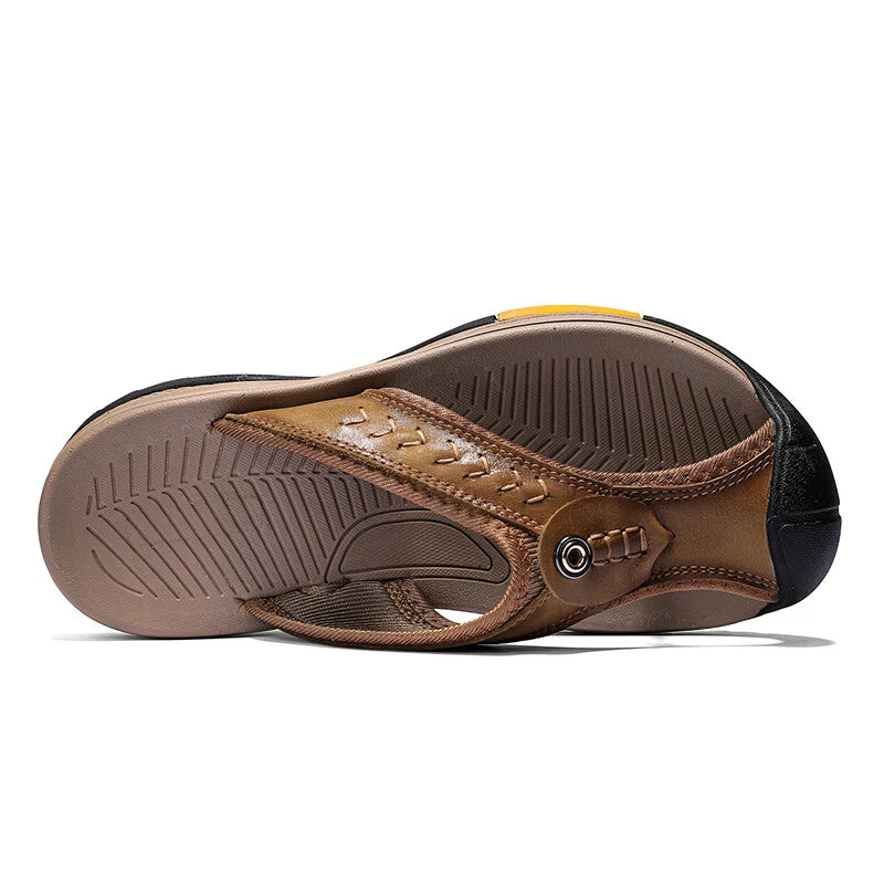 Men's Sandals Summer Beach Shoes Outdoor Leather Slippers Casual Flip Flops Size