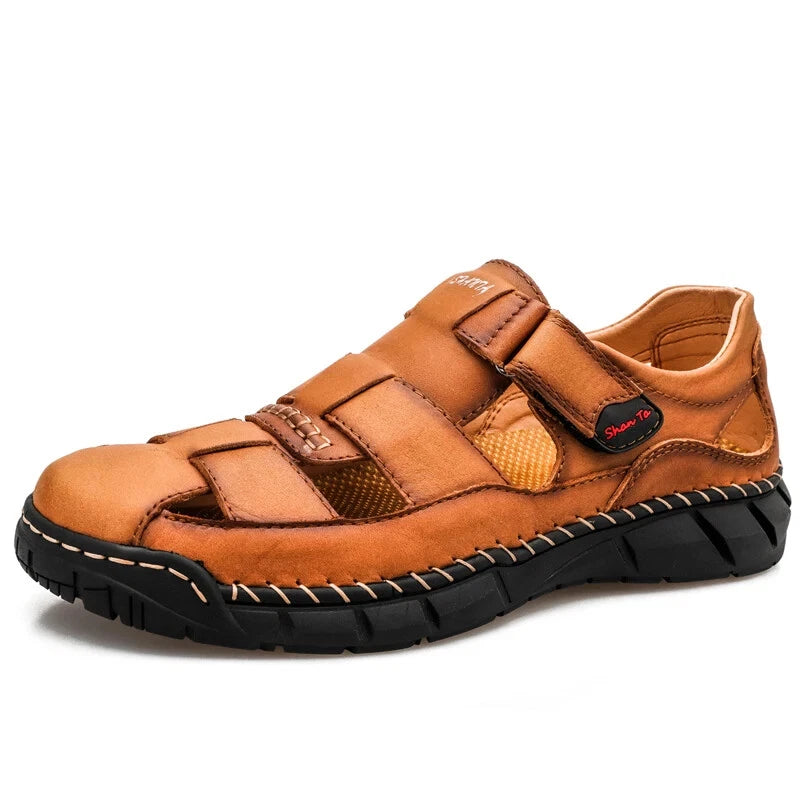 Classic Men Sandals Soft Leather Beach Slippers Outdoor Casual Lightweight Shoes